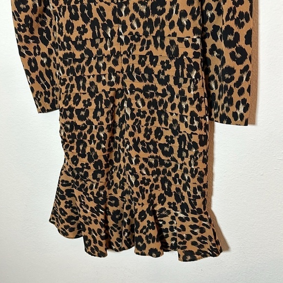 Bardot Ada Leopard Print Pleated Minidress Ruffle Hem 3/4 Sleeve Sz.4 - Picture 7 of 10